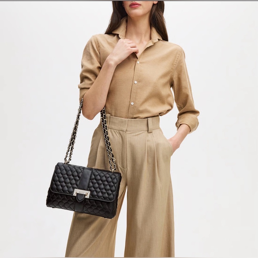 Aspinal of London - Black Quilted Chain Shoulder Bag